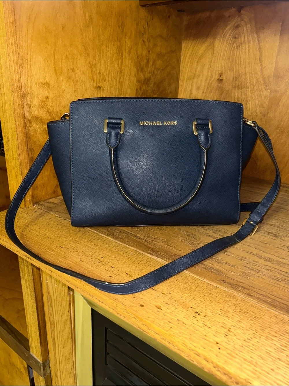 Michael Kors Deep Navy Selma Saffiano Leather Satchel with Shoulder Strap
